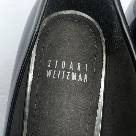 Stuart Weitzman Black Poco Patent Pointed Toe Kitten Heel Pumps Size 7 - Picture 2 of 6